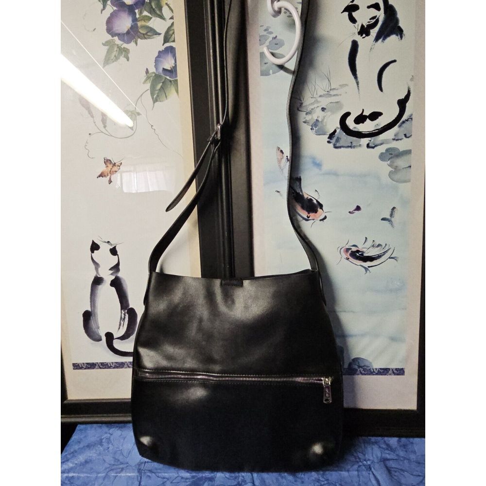 co lab black leather crossbody messenger tote bag 14.5x13x 0.75"